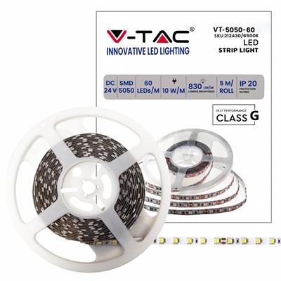 Strip LED SMD5050 10W/m 5m 60 LED/m 24V 6500K IP20 10mm