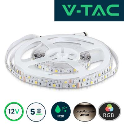 Strip LED SMD5050 8W/m 5m 60 LED/m 12V RGB + 4000K IP20 10mm