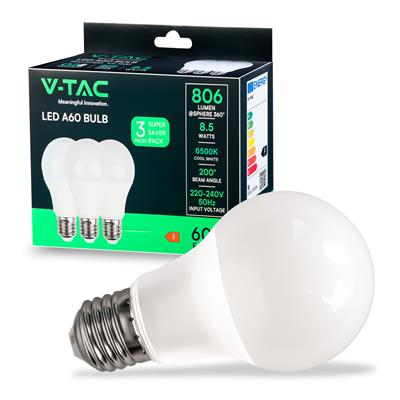 Lampadina LED E27 8,5W A60 6500K (Box 3 pezzi)