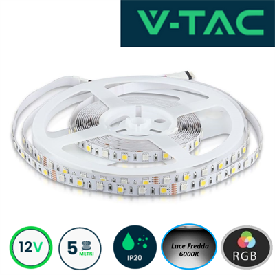Strip LED SMD5050 8W/m 5m 60 LED/m 12V RGB + 6500K IP20 10mm