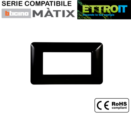 Placca in plastica nera 4 posti Compatibile con BTicino® Màtix