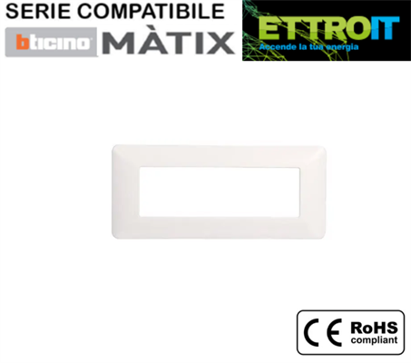 Placca in plastica bianca 6 posti Compatibile con BTicino® Màtix