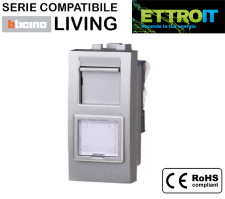 Presa LAN RJ45 CAT6 Grigia Compatibile con BTicino® Living