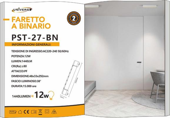 Faretto LED Lineare 12W per Binario Monofase Luce Naturale 4000K