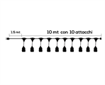 Cordoniera Pendente 10 Metri con 10 Attacchi E27 Prolungabile