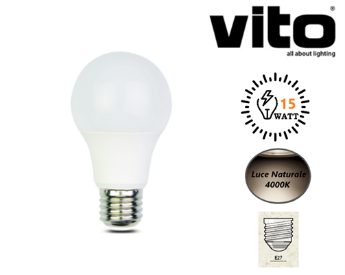 Lampadina LED 15W Attacco E27 A60 Luce Naturale 4000K