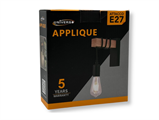 Applique a Muro Metallo Nero e Legno Portalampada E27 IP20