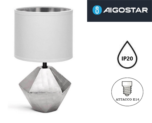 Lampada da Tavola con Base a Prisma in Ceramica Argento