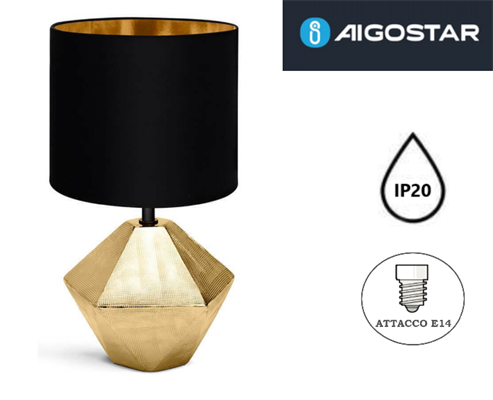 Lampada da Tavola con Base in Ceramica Nera Portalampada E14