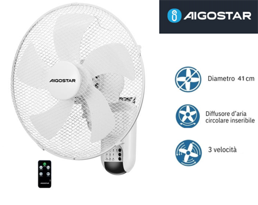 Ventilatore da Parete 45W 3 Velocità con Telecomando