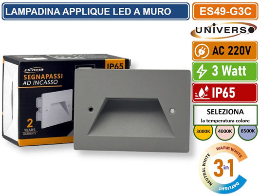 Segnapasso Grigio ad Incasso LED 3W 503 Tonalità Luce 3in1