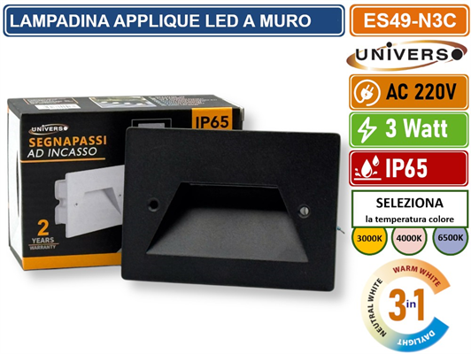 Segnapasso Nero ad Incasso LED 3W 503 Tonalità Luce 3in1