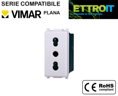 Presa Bipasso 2+t 16A Bianca Compatibile con Vimar® Plana