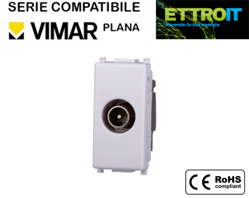 Presa TV Passante Bianca Compatibile con Vimar® Plana