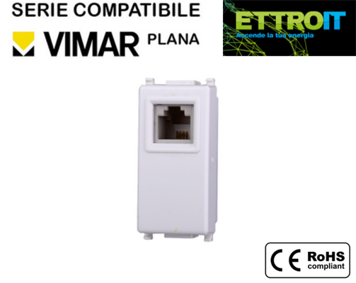 Presa Telefono RJ11 Bianca Compatibile con Vimar® Plana