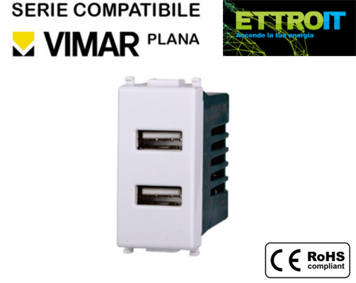 Presa Doppia USB 2.1A Compatibile con Vimar® Plana