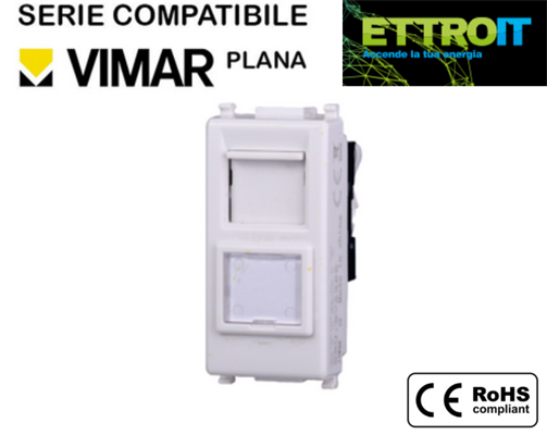 Presa Rete CAT6 RJ45 Bianca Compatibile con Vimar® Plana