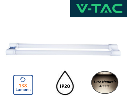 Plafoniera Doppio Tubo LED 18W Luce Naturale 4000K IP20 60cm