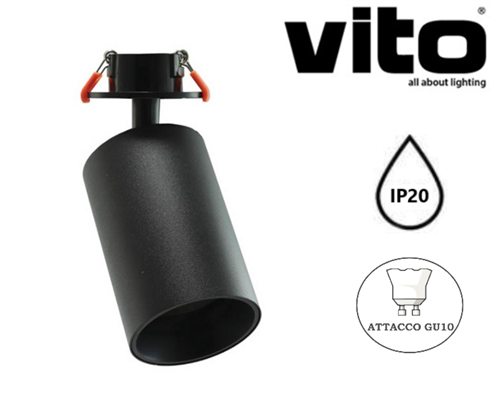 Portafaretto Nero da Incasso Ø65mm con Molle Attacco GU10