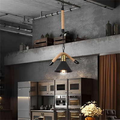 Lampadario in Canapa Paralume Attacco E27 Stile Retrò