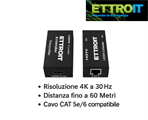 Extender HDMI 4K su Cavo LAN 60mt Kit TX-RX UTP CAT6 POE LoopOut