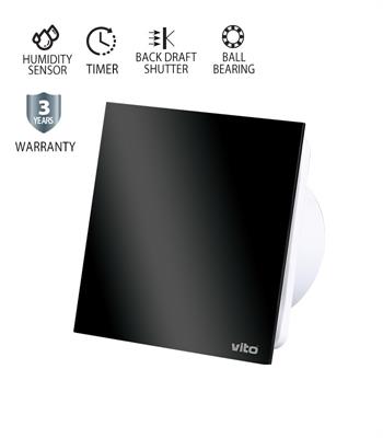 Aspiratore aut. sensore umidità timer in vetro nero tubo 10cm