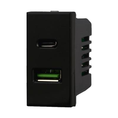 Presa Caricatore 1xUSB 1xType-C comp. Bticino Axolute 3.1A nero