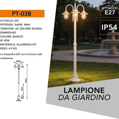 Palo da giardino 210cm in metallo bianco 3 lanterna E27