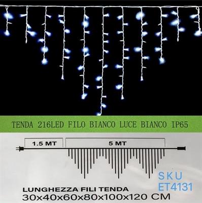 Tenda Luminosa 5Mt Luce Bianco IP65 Prolung fili da 30 a 120 cm