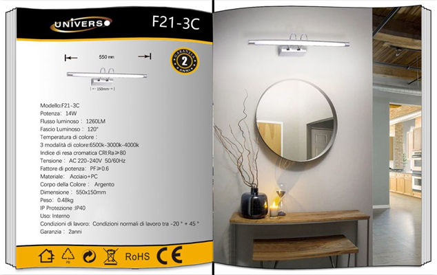 Applique LED da Specchio 14W Tonalità Luce 3in1 3000/4000/6500K